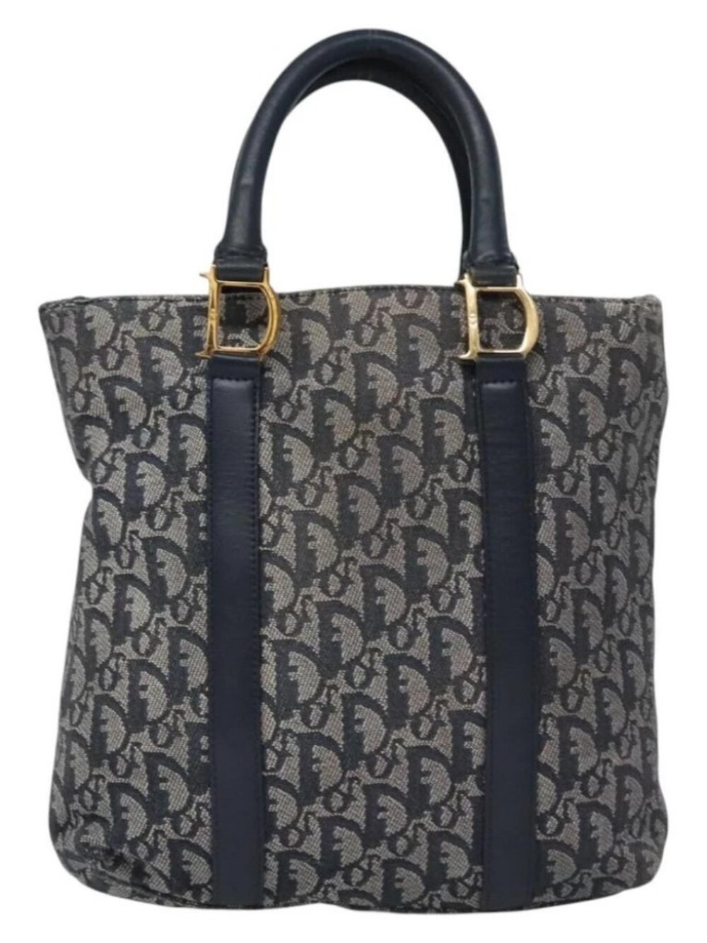 Christian Dior Trotter Canvas Hand Bag Navy Gold - Picture 2 of 16